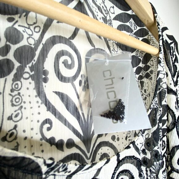 NWT Chico's Ramika Peri Poncho Black White One Size Sheer Beaded Embroidered - Picture 6 of 13